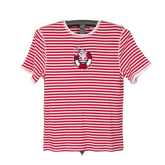 Vintage Nautical Theme Women's Top MEDIUM Sailor Ship Boat Coastal Stripe Ocean - Picture 1 of 8